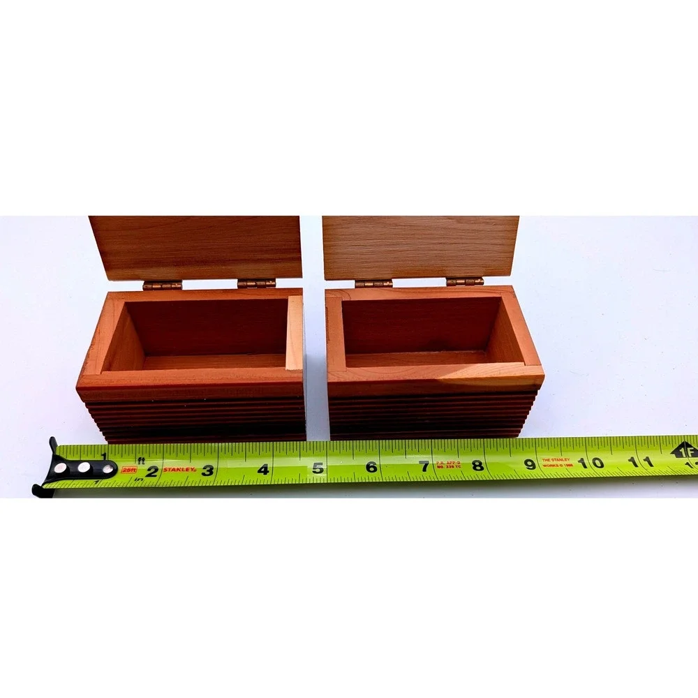 Vintage Cedar Wood Trinket Boxes Pair Ribbed Aromatic Keepsake Jewelry Chests